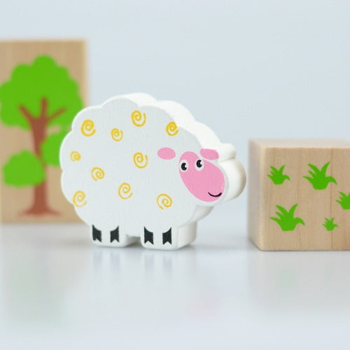 50pcs Farm Wooden Building Block Set for 12 months old plus