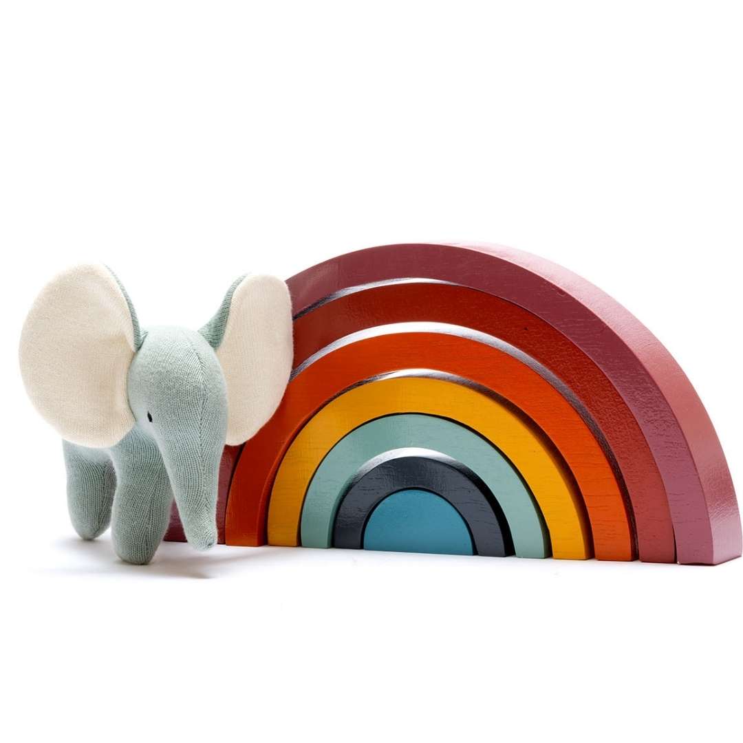 Fairtrade Wooden Rainbow Stacking Toy for 18 months old - Contemporary Colours