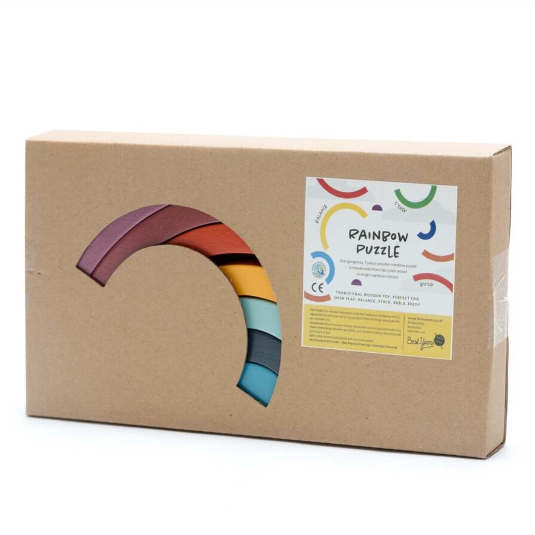 Fairtrade Wooden Rainbow Stacking Toy for 18 months old - Contemporary Colours