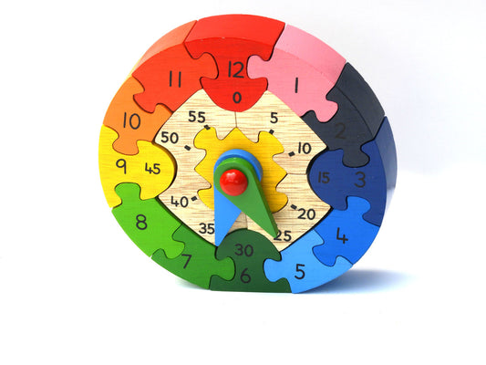 Fair Trade Wooden Teaching Clock & Block Puzzle