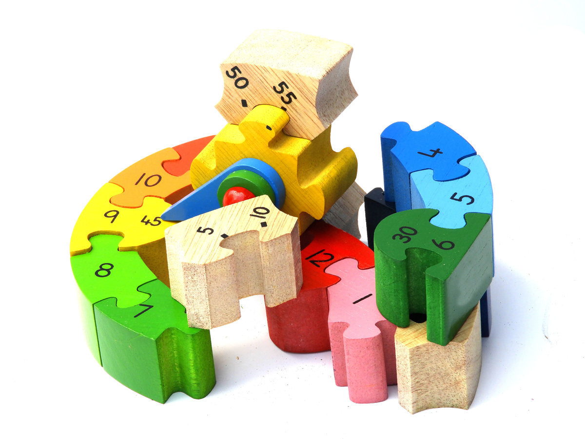 Fair Trade Wooden Teaching Clock & Block Puzzle