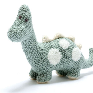 Organic Cotton Knitted Diplodocus Dinosaur Soft Toys Small - Teal