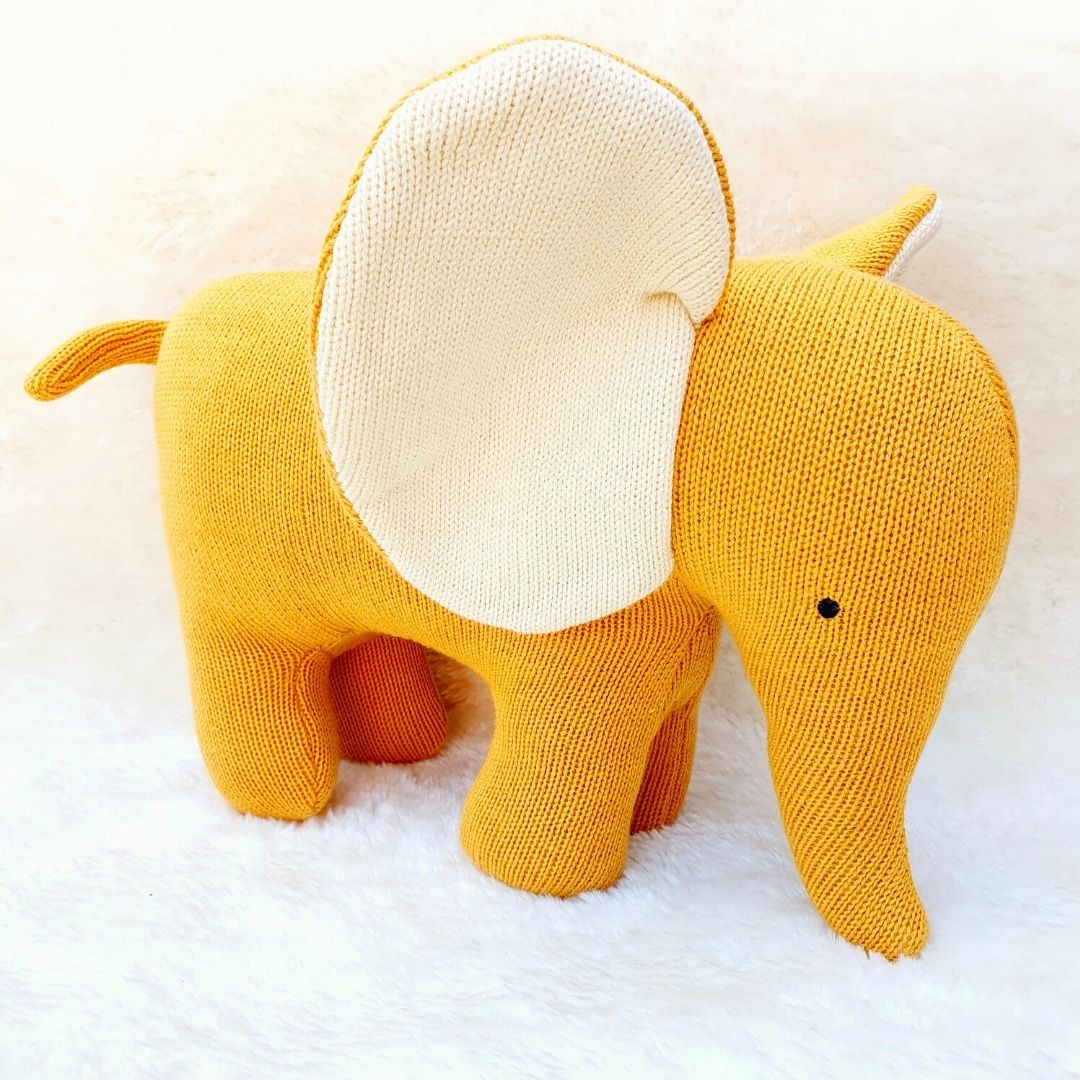 Organic Cotton Mustard Elephant Soft Toys Large