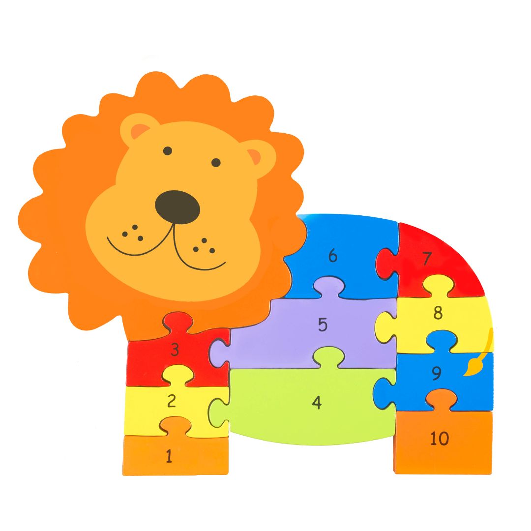 Lion Number Puzzle - certified sustainably sourced wooden puzzle for 1 year old