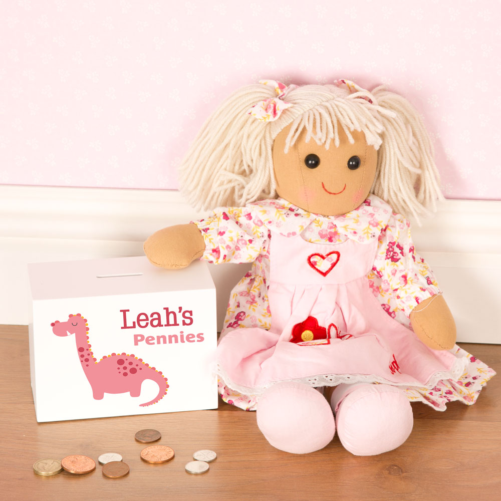 Personalised Dinosaur Wooden Moneybox - Pink