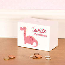 Personalised Dinosaur Wooden Moneybox - Pink