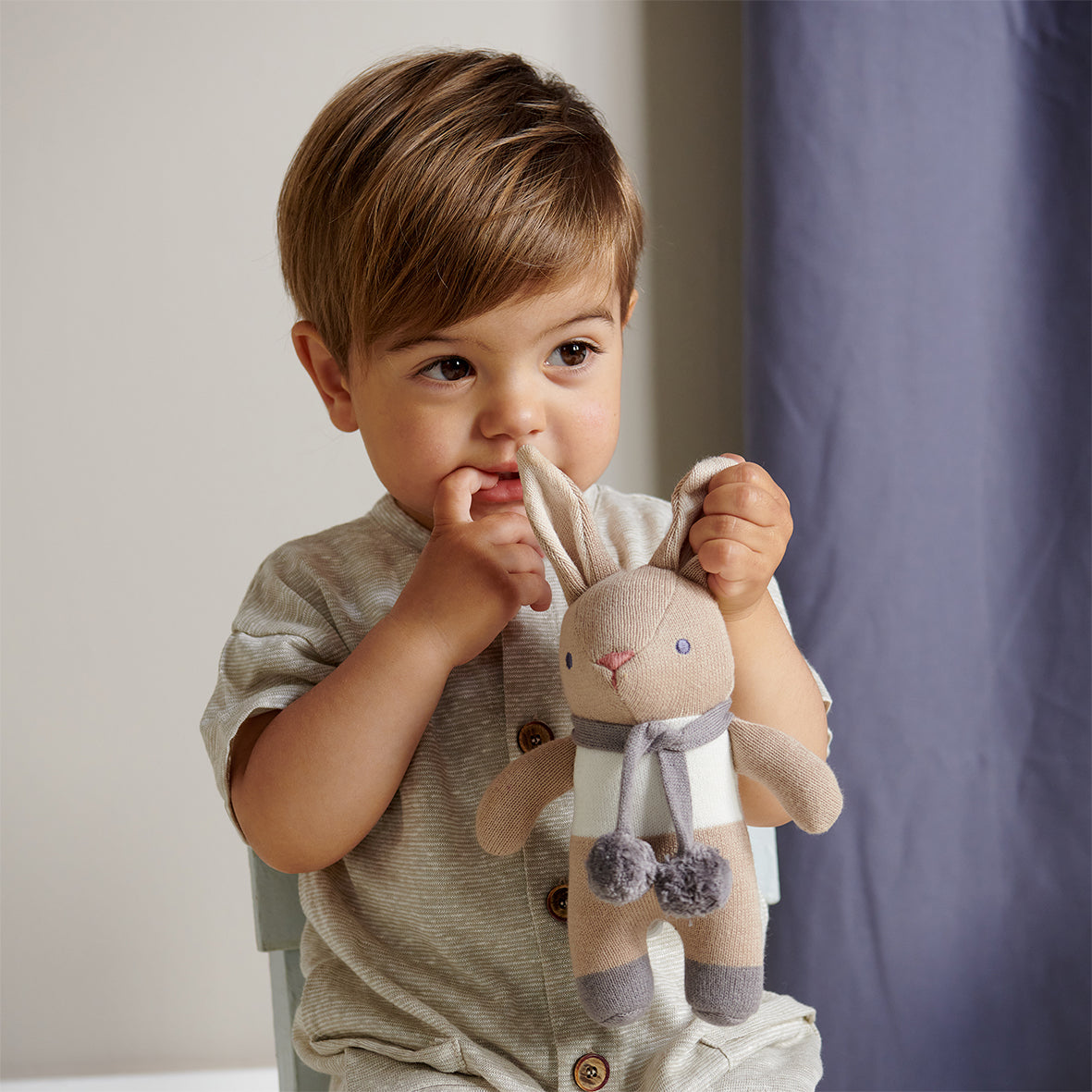 Baby Threads Taupe Bunny Rattle Soft Toy for babies GOTS