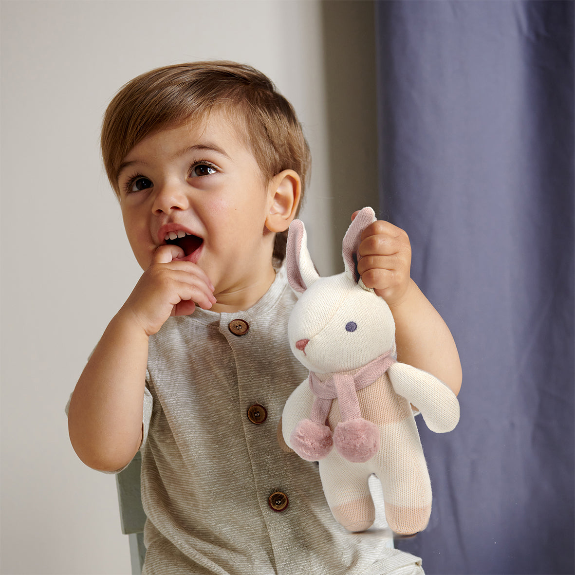 Baby Threads Cream Bunny Rattle Soft Toy for babies GOTS