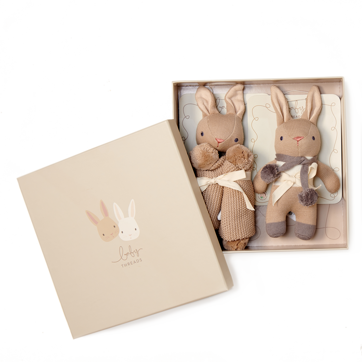 Baby Threads Taupe Bunny Gift Set - GOTS organic cotton - rattle & comforter