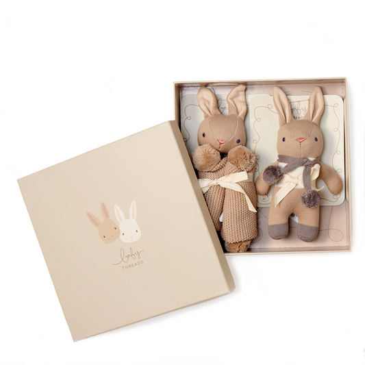 Baby Threads Taupe Bunny Gift Set - GOTS organic cotton - rattle & comforter