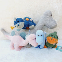 Organic Cotton Blue Dinosaur Knitted Diplodocus Soft Toy Baby Rattle