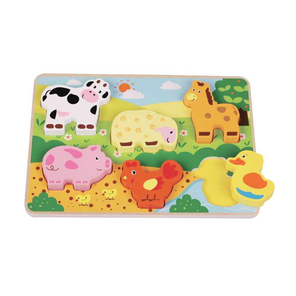 Wooden Chunky Farm Puzzle for 1 year old | Farm animal toy set