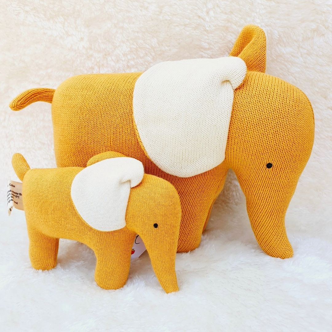 Organic Cotton Mustard Elephant Soft Toys Small