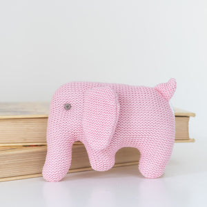 Organic Cotton Knitted Pink Elephant Soft Toy Baby Rattle