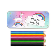 Personalised Unicorn Pencil Tin with Pencil Colouring Crayons