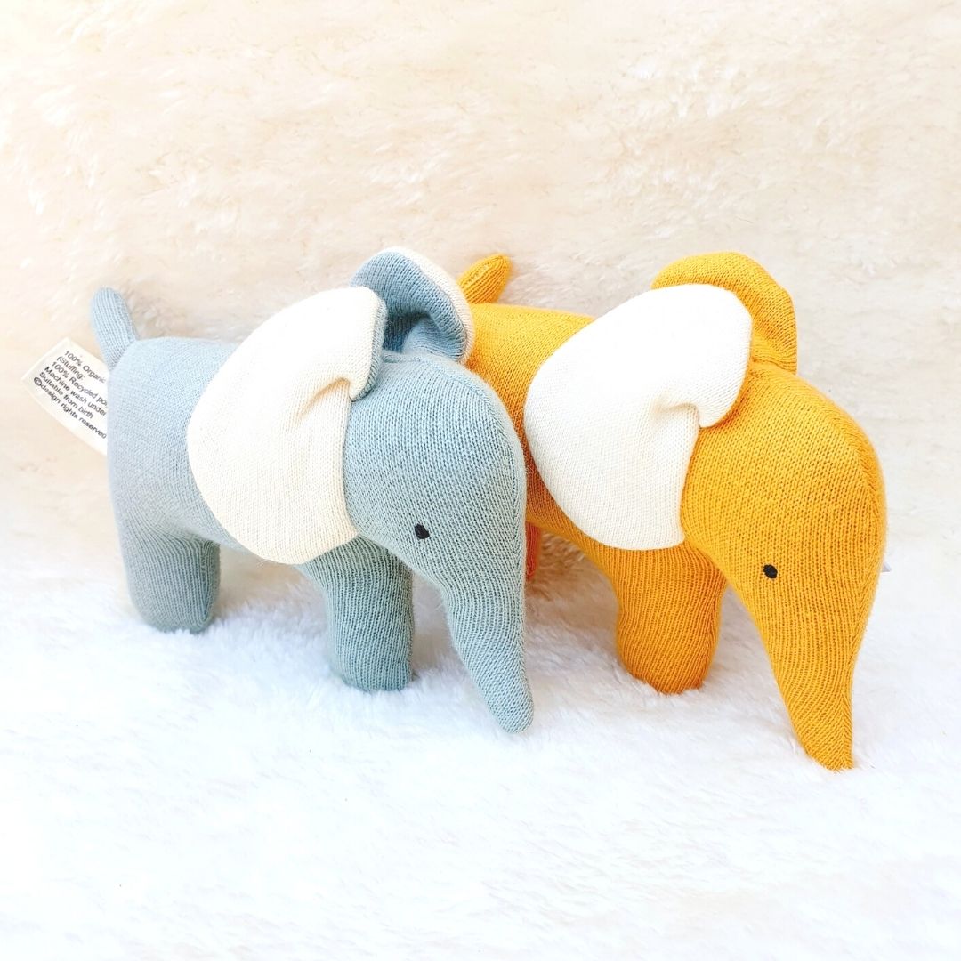 Organic Cotton Teal Elephant Soft Toys Small