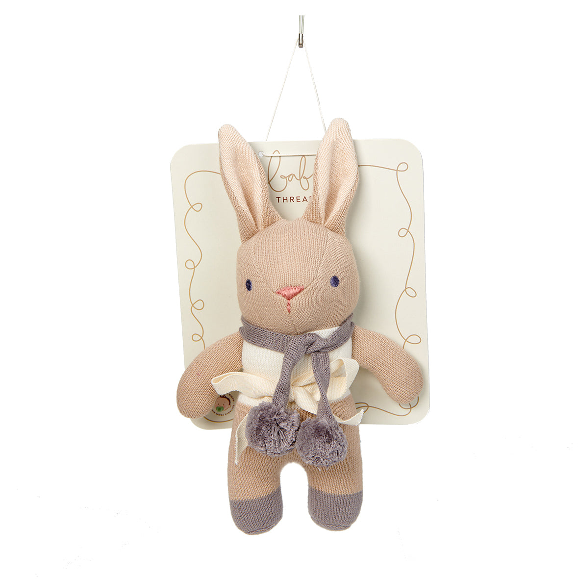 Baby Threads Taupe Bunny Rattle Soft Toy for babies GOTS
