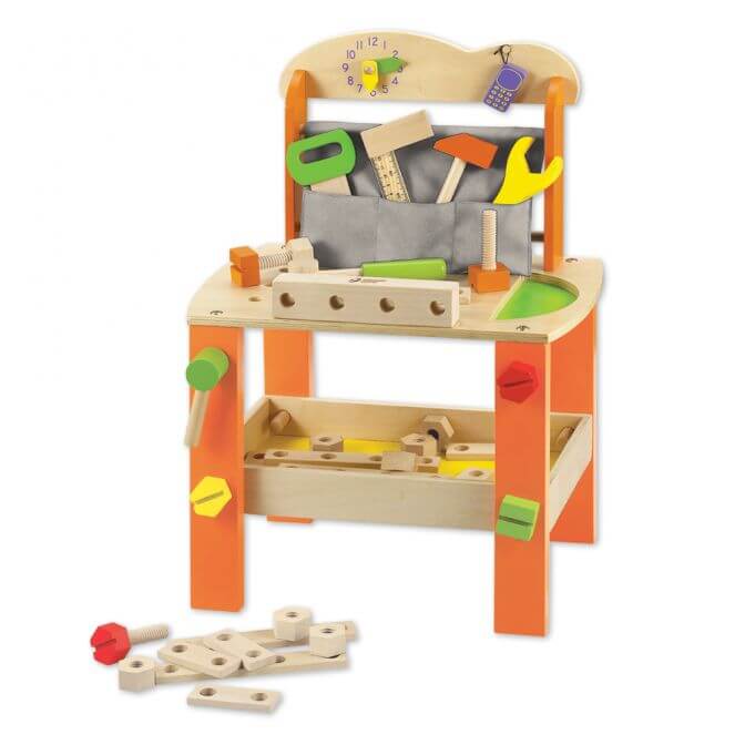 Orange Wooden Tool Bench – Toddler workbench for 3 years old