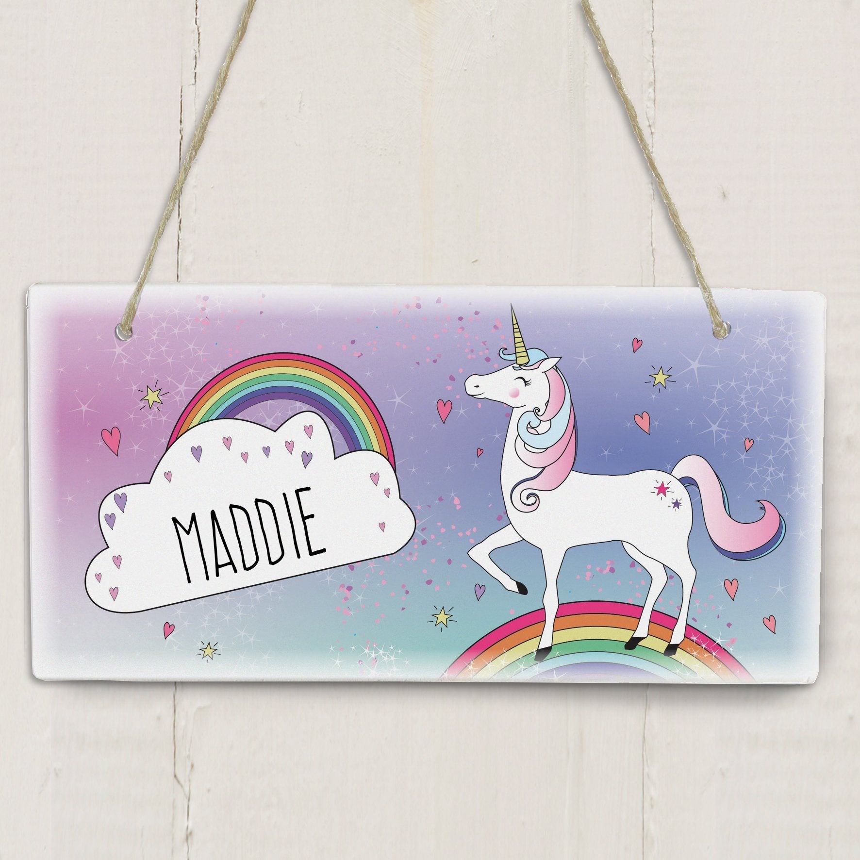 Personalised Unicorn Wooden Hanging Sign